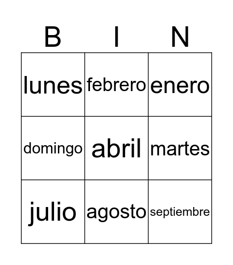 Meses Bingo Card