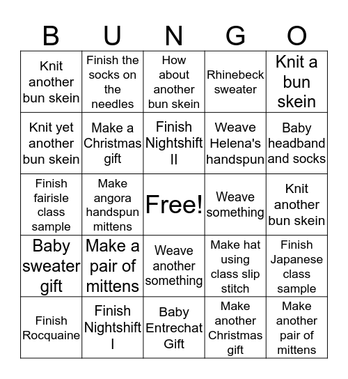 Juliecazknits - Bungo-A-Go-Go Bingo Card