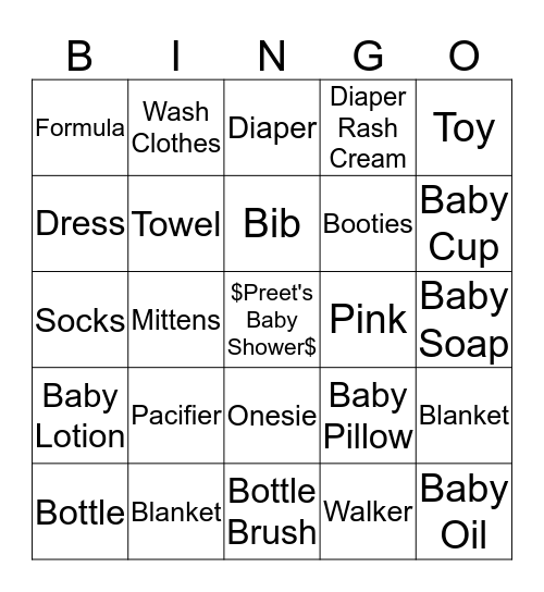 Preet's Baby Shower Bingo Card
