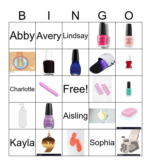 Avery's Pedicure Birthday Bingo Card