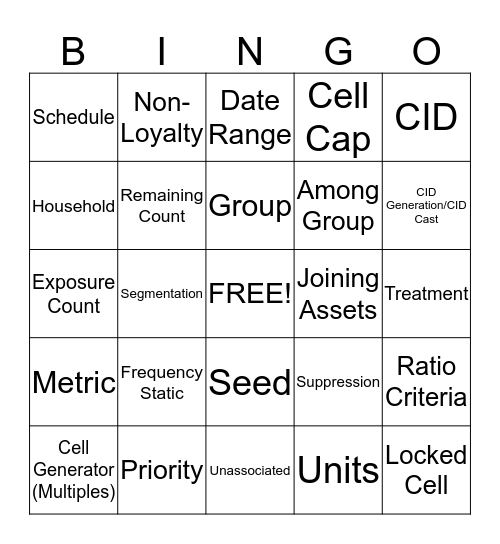 CAMEO Bingo Card