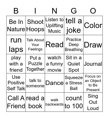 Coping Skills  Bingo Card