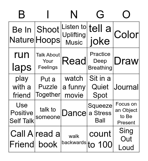 Coping Skills  Bingo Card