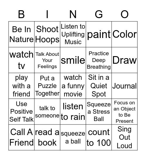 Coping Skills  Bingo Card