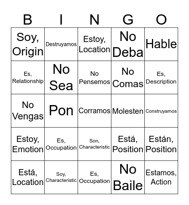 Spanish Juego Bingo Card