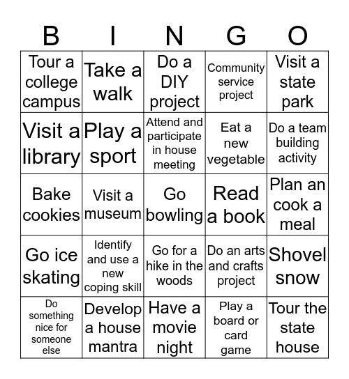 Winter 2020 Bingo Card