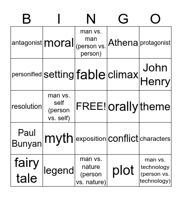 Myths, Legends, and Folklore Bingo Card