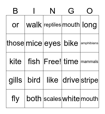 Animal Groups Bingo Card
