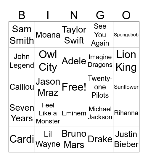 !Music Bingo! Bingo Card