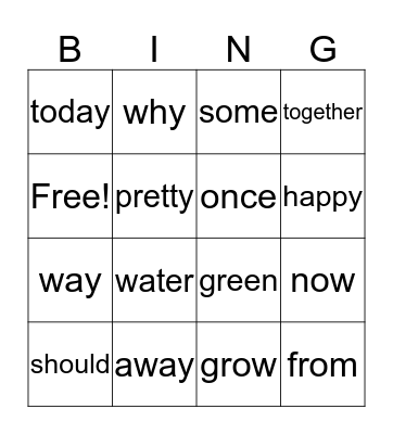 First Grade Fun! Bingo Card