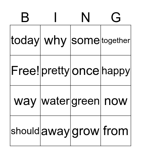 First Grade Fun! Bingo Card