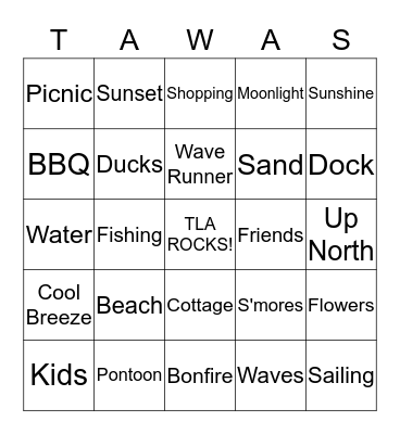 Tawas Lake Association 2014 Picnic Bingo Card