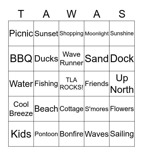 Tawas Lake Association 2014 Picnic Bingo Card