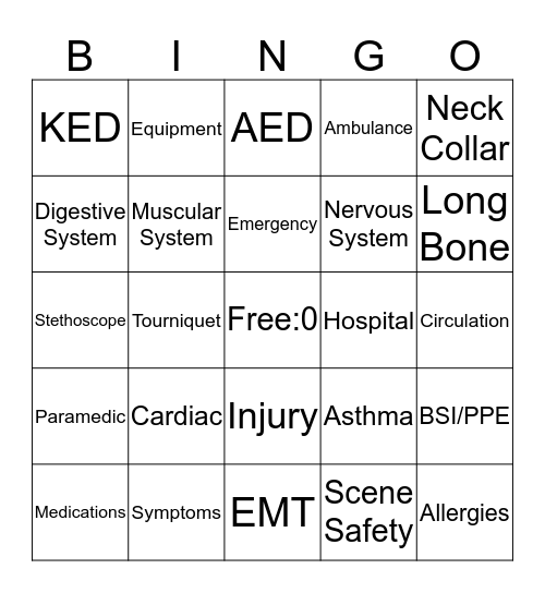 EMS BINGO Card