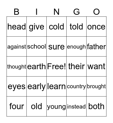 Irregular Word Bingo #2 Bingo Card
