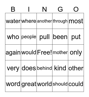 Irregular Word Bingo #3 Bingo Card