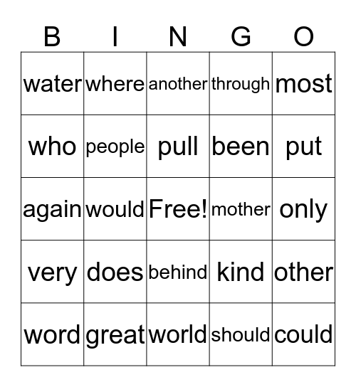 Irregular Word Bingo #3 Bingo Card