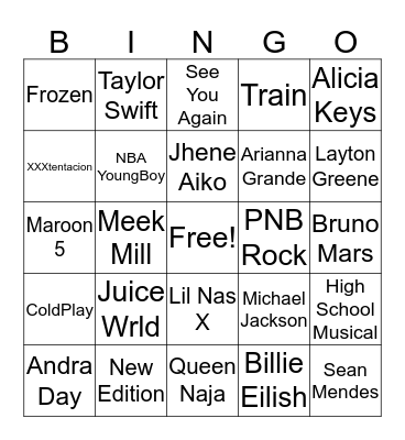 !Music Bingo! Bingo Card