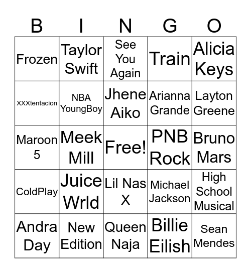 !Music Bingo! Bingo Card