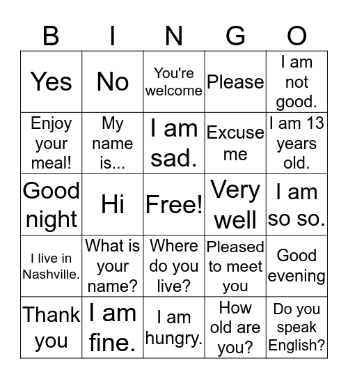 French Common Conversations Bingo Card