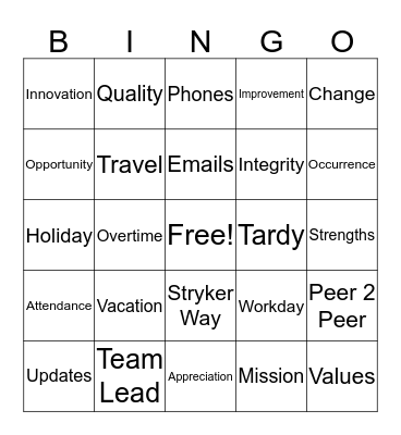 Peer to Peer Bingo Card
