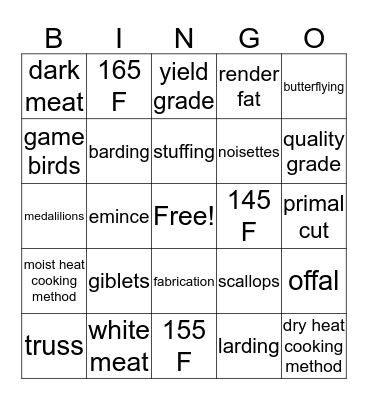 Poultry Bingo Card