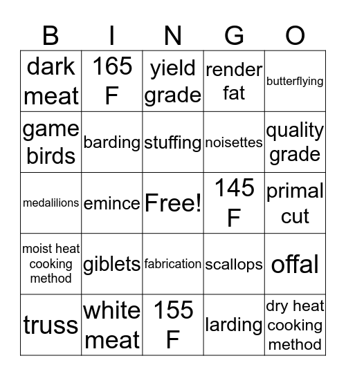 Poultry Bingo Card