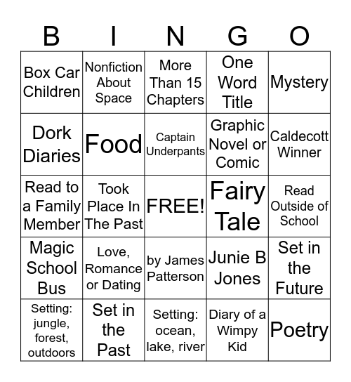 Vance Library's BINGO for Books Bingo Card
