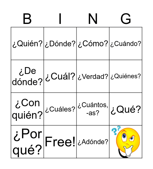 Palabras interrogativas Bingo Card