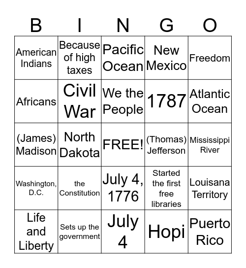 May 31, 2014 Bingo Card