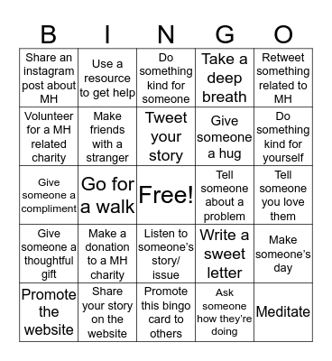 Mental Health Bingo Card