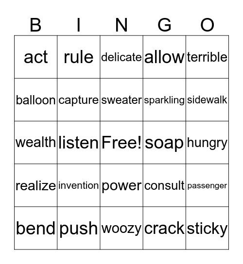 Fingerspelling Bingo Card