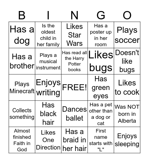 Get To Know You!! Bingo Card