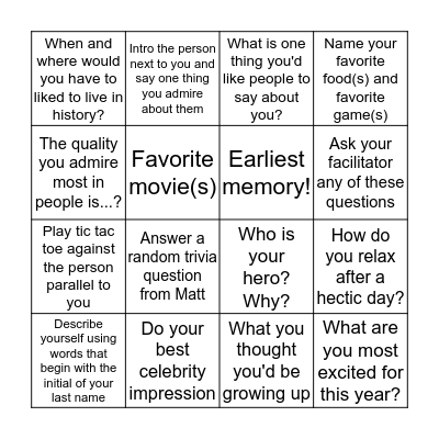 It's Icebreaker Time!  Bingo Card