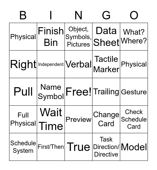 AUTISM INSTRUCTIONAL PRACTICES Bingo Card