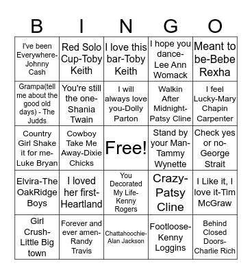 DD3 Remember these? Country! Bingo Card