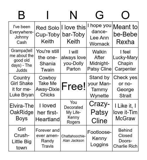 DD3 Remember these? Country! Bingo Card