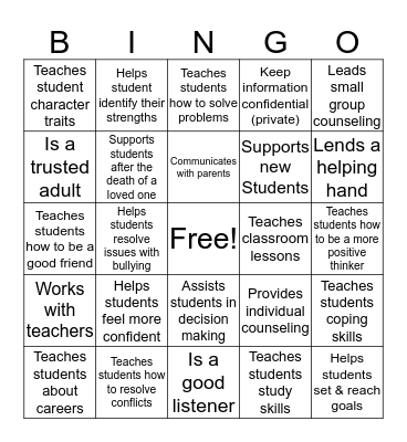 All about School Counselors Bingo Card