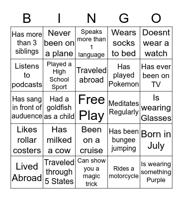 IceBreaker People Bingo Card