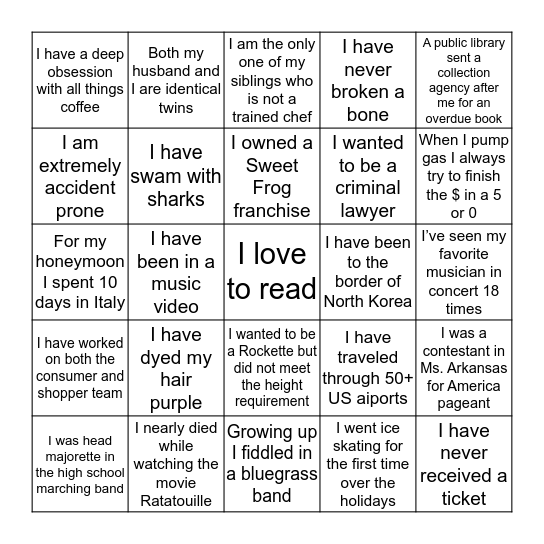 Fun Fact Bingo Card