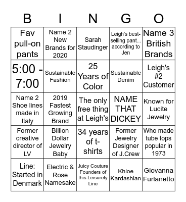 LEIGH'S BRAND BINGO BABY Bingo Card