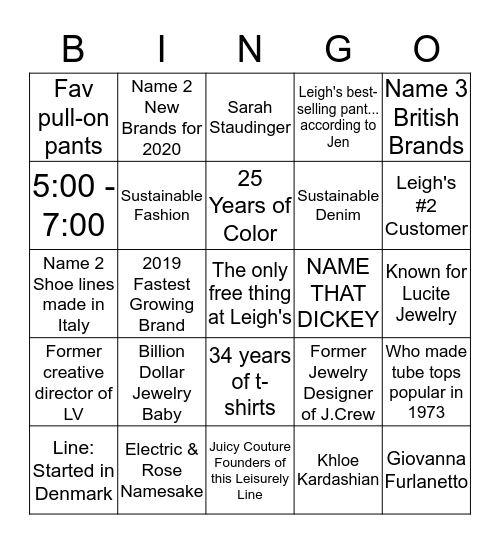 LEIGH'S BRAND BINGO BABY Bingo Card