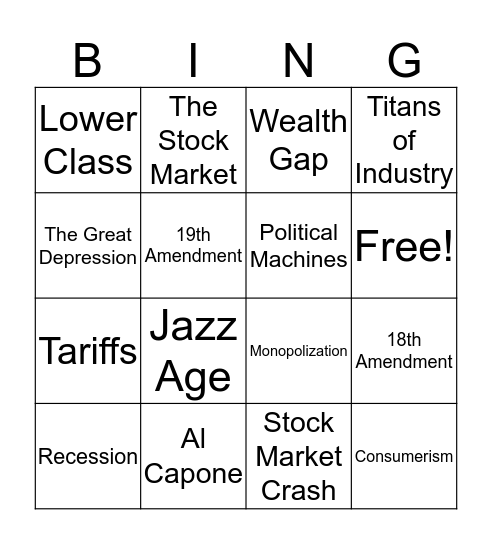 1920's Bingo  Bingo Card