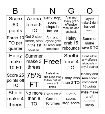 Lady Owls vs Harmony Bingo Card