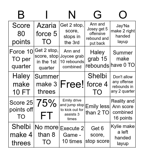 Lady Owls vs Harmony Bingo Card