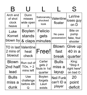 Bulls Basketball Bingo Card