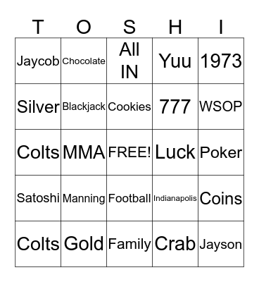 Yakudsohi Bingo Card