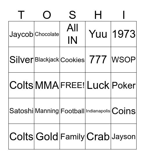 Yakudsohi Bingo Card