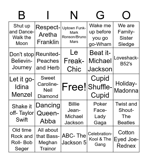 DD7 Party Play List! (2) Bingo Card
