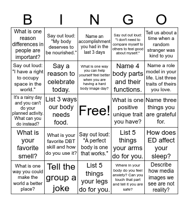 Body Acceptance Bingo! Bingo Card